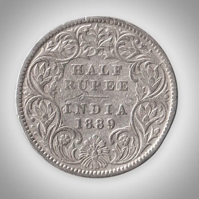 Rare 1/2 Rupee 1889 Queen Victoria Empress Calcutta Mint British India Silver Coin # A464