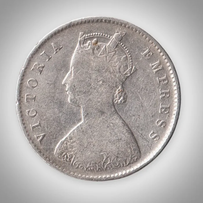 Rare Half Rupee 1892 Queen Victoria Empress Calcutta Mint British India Silver Coin # A465