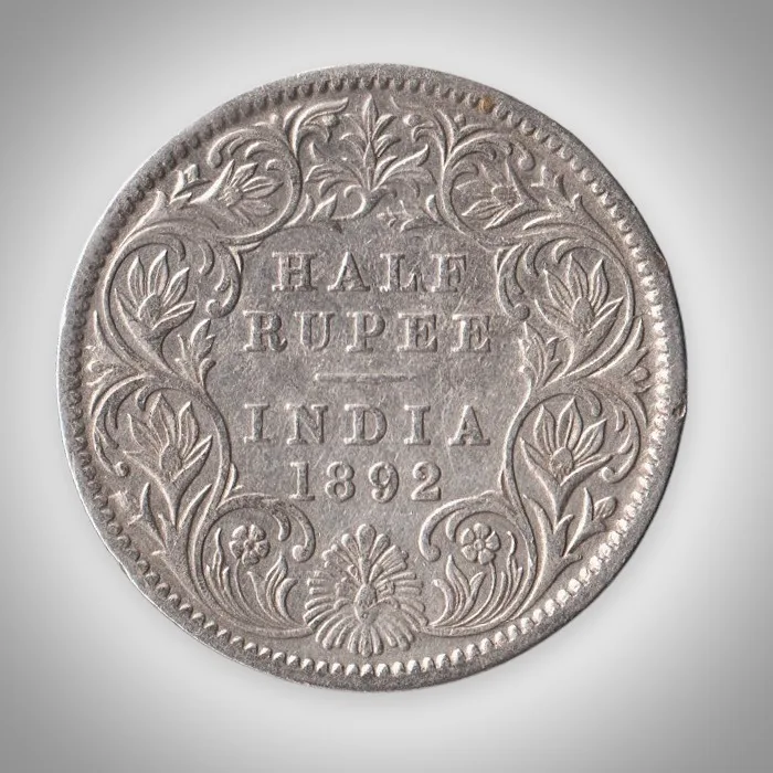 Rare Half Rupee 1892 Queen Victoria Empress Calcutta Mint British India Silver Coin # A465