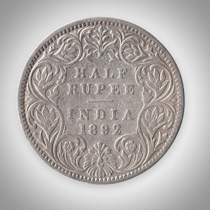 Rare Half Rupee 1892 Queen Victoria Empress Silver Bombay Mint Coinage of British India Coin # A466
