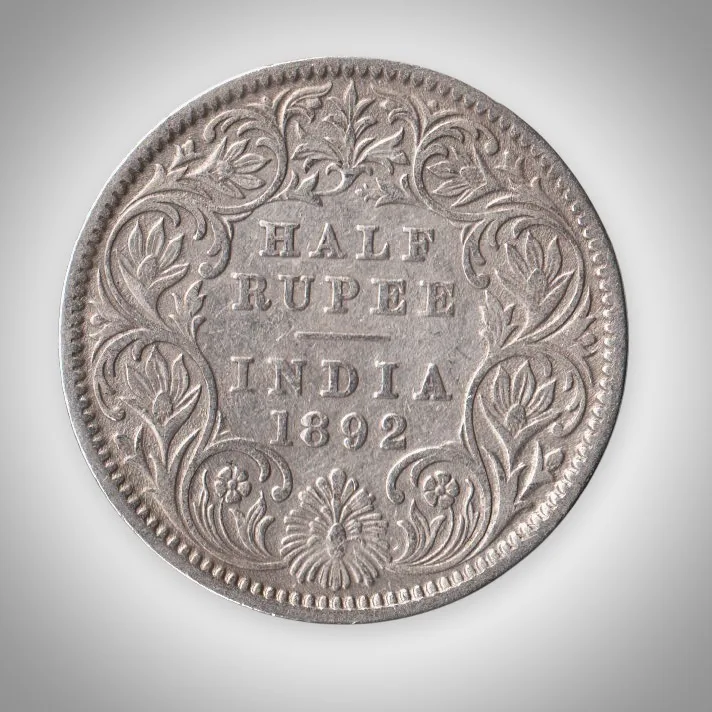 Rare Half Rupee 1892 Queen Victoria Empress Silver Bombay Mint Coinage British India Coin # A467