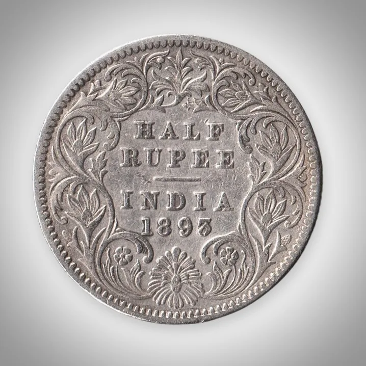 Rare Half Rupee 1893 Queen Victoria Empress Silver Calcutta Mint Coinage British India Coin # A468