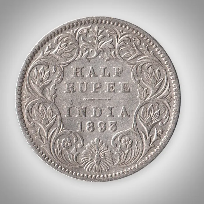Rare Half Rupee 1893 Queen Victoria Empress Silver Calcutta Mint Coinage of British India Coin # A469