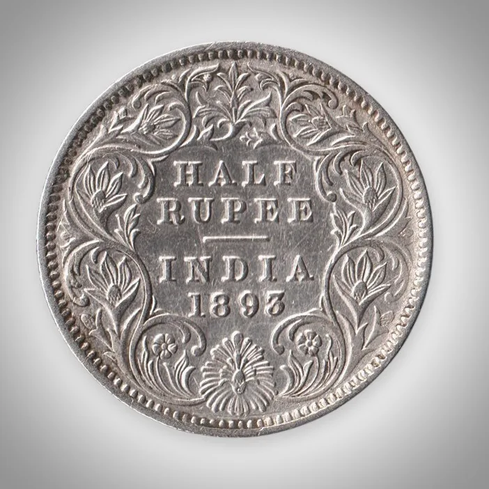 Rare Half Rupee 1893 Queen Victoria Empress Calcutta Mint British India Silver Coin # A470