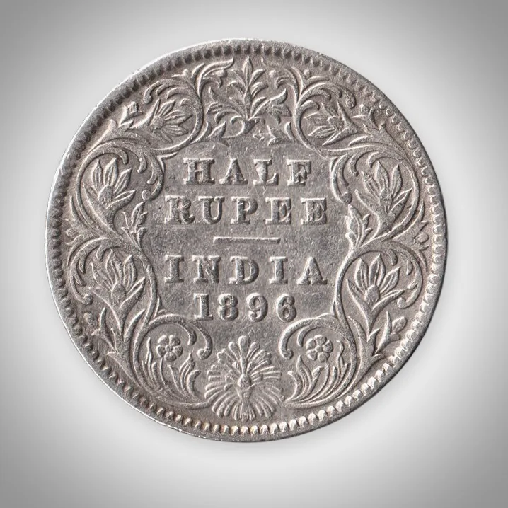 Rare Half Rupee 1896 Queen Victoria Empress Silver Calcutta Mint Coinage of British India Coin # A471
