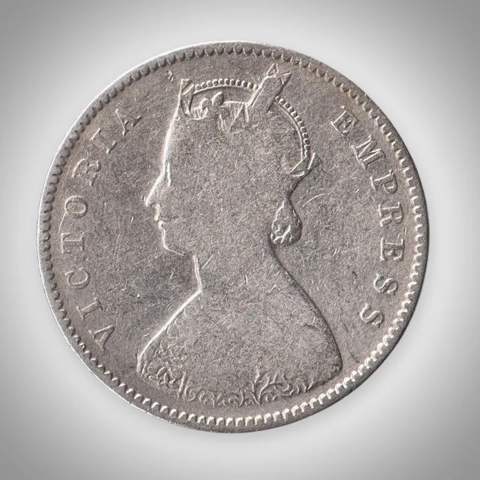Rare Half Rupee 1896 Queen Victoria Empress Silver Coin of Calcutta Mint British India # A472