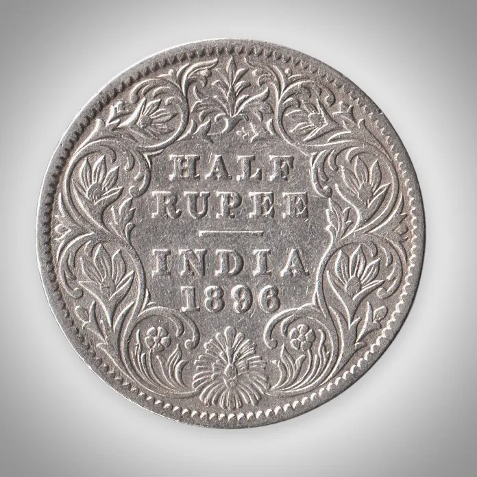 Rare Half Rupee 1896 Queen Victoria Empress Silver Coin of Calcutta Mint British India # A472