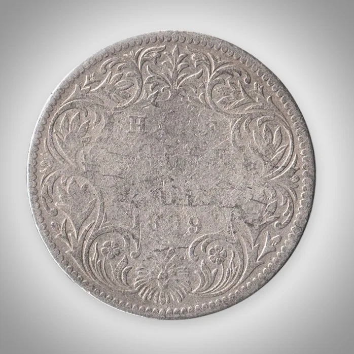 Rare Half Rupee 1899 Queen Victoria Empress Silver Bombay Mint Coinage of British India Coin # A473