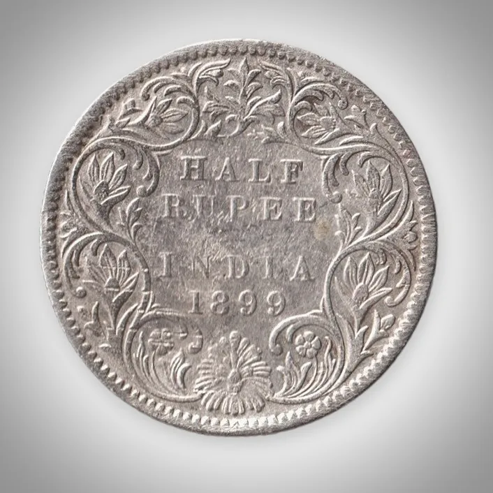 Rare Half Rupee 1899 Queen Victoria Empress Calcutta Mint British India Silver Coin # A474