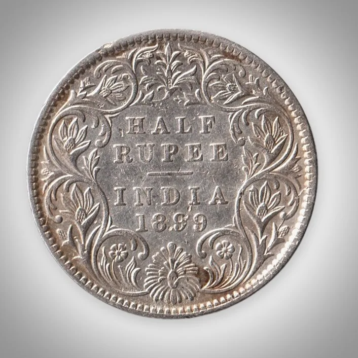 Rare Half Rupee 1899 Queen Victoria Empress Bombay Mint British India Silver Coin # A475