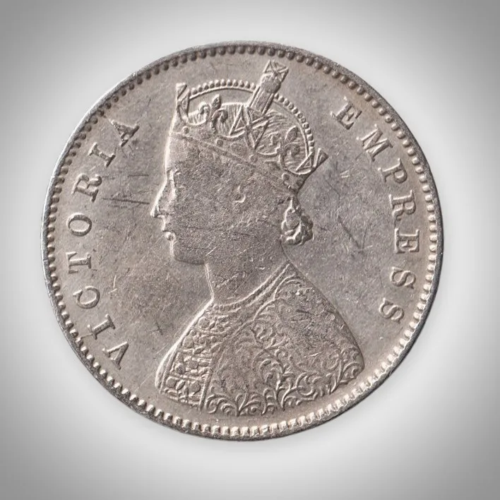Rare Half Rupee 1899 Queen Victoria Empress Calcutta Mint British India Silver Coin # A476