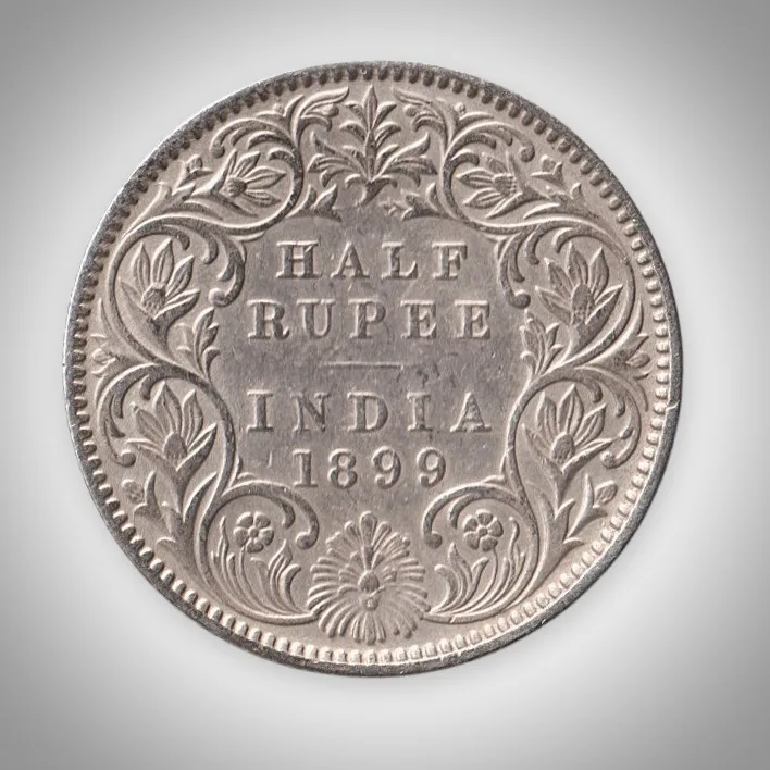 Rare Half Rupee 1899 Queen Victoria Empress Calcutta Mint British India Silver Coin # A476