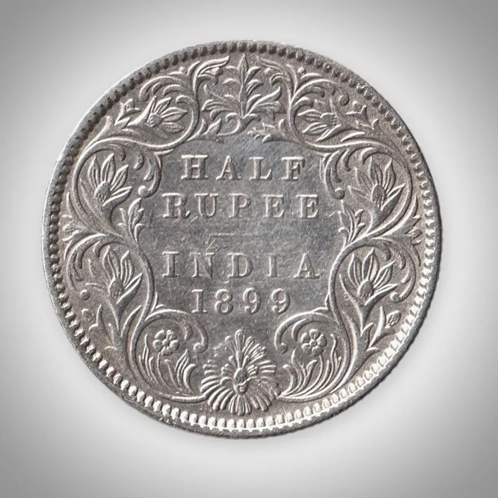 Rare Half Rupee 1899 Queen Victoria Empress Calcutta Mint British India Silver Coin # A477