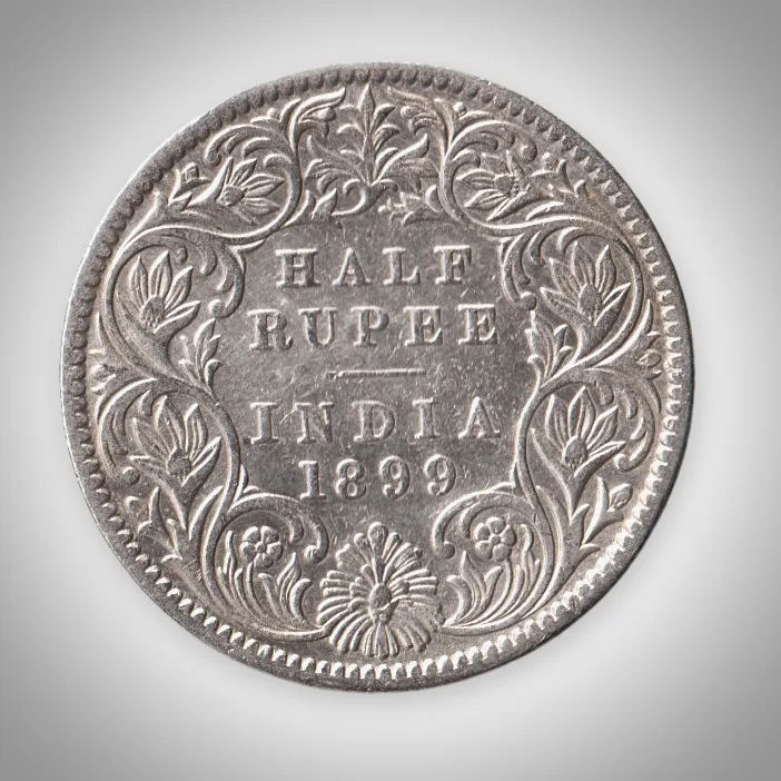 Rare Half Rupee 1899 Queen Victoria Empress Calcutta Mint British India Silver Coin # A478