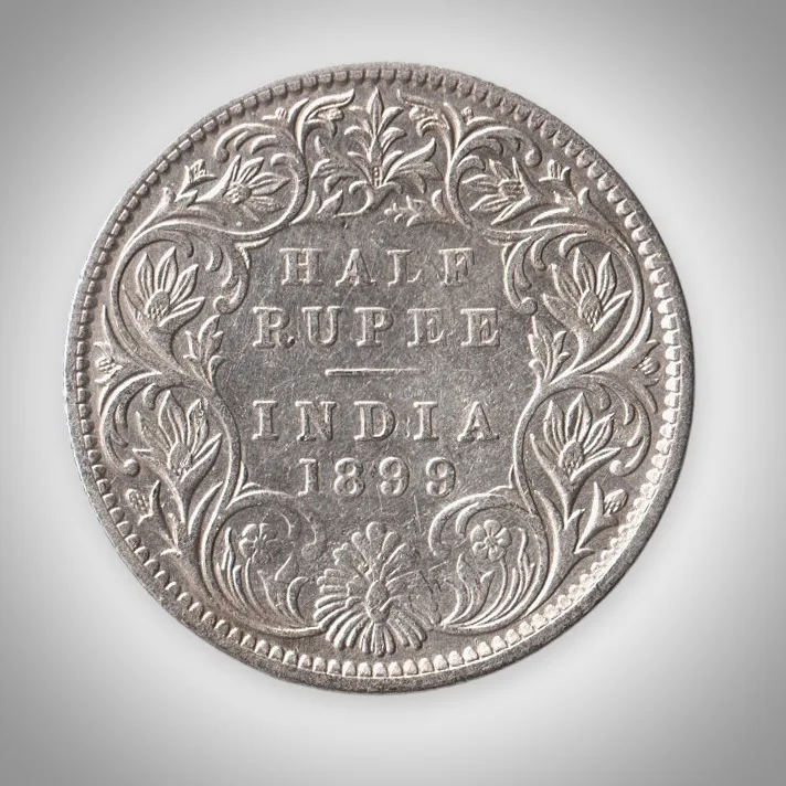 Rare Half Rupee 1899 Queen Victoria Empress Silver Bombay Mint Coinage of British India Coin # A479