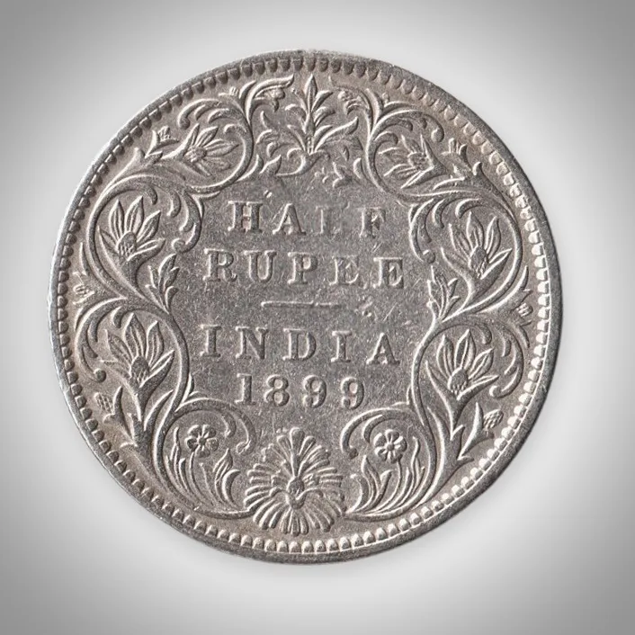 Rare Half Rupee 1899 Queen Victoria Empress Bombay Mint British India Silver Coin # A480