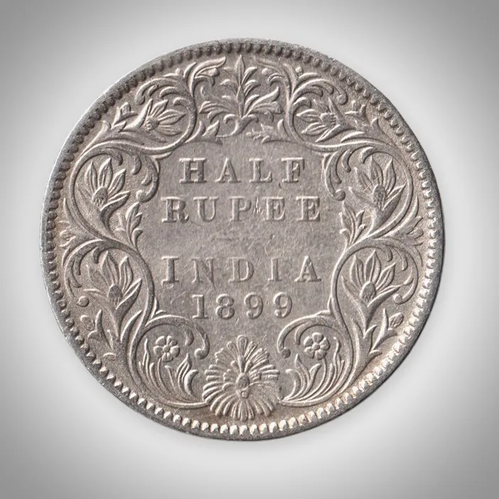Rare Half Rupee 1899 Queen Victoria Empress Calcutta Mint British India Silver Coinage Coin # A481