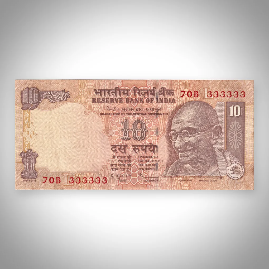 Rare 10 Rupees 2009 Solid Fancy Number 333333 Mahatma Gandhi Series Signed By D Subbarao Republic India Note # A503