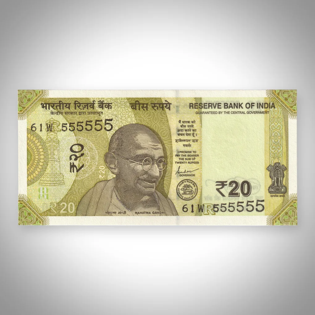 Rare 20 Rupees 2021 Solid Fancy Number 555555 Signed Shaktikanta Das Republic India Note # A504