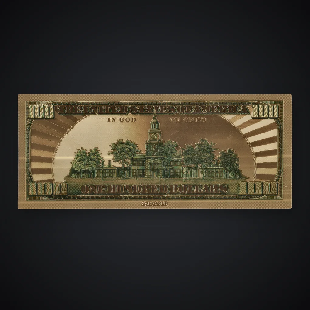 Fancy 100 Dollars Benjamin Franklin 24K Gold Foil Plated Replica Novelty United States of America Note # A508