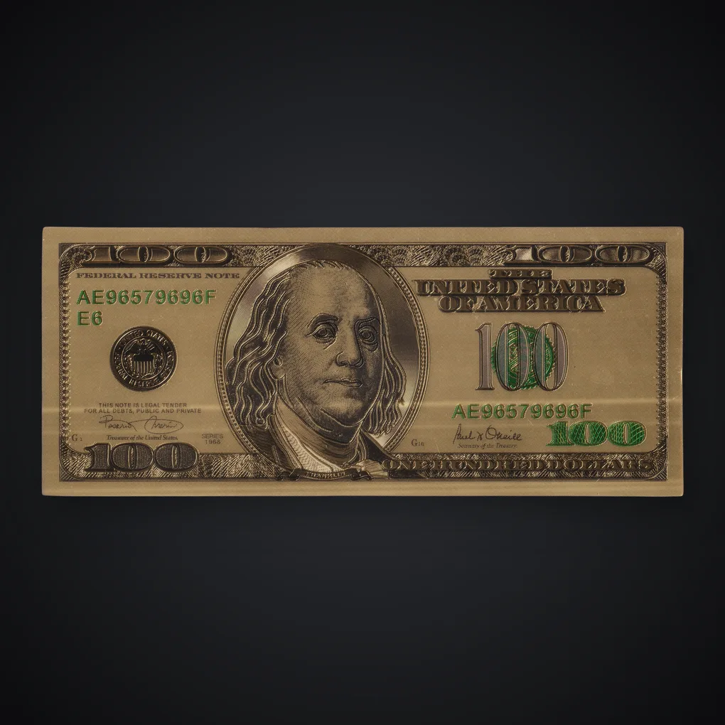 Fancy 100 Dollars Benjamin Franklin 24K Gold Foil Plated Replica Novelty United States of America Note # A508