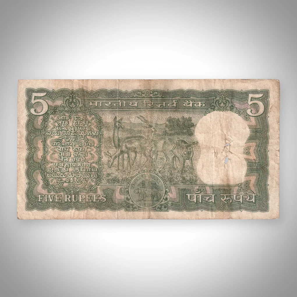 Rare 5 Rupees Note S Jagannathan Four Deer Issue Reserve Bank of India Republic India Note # A528