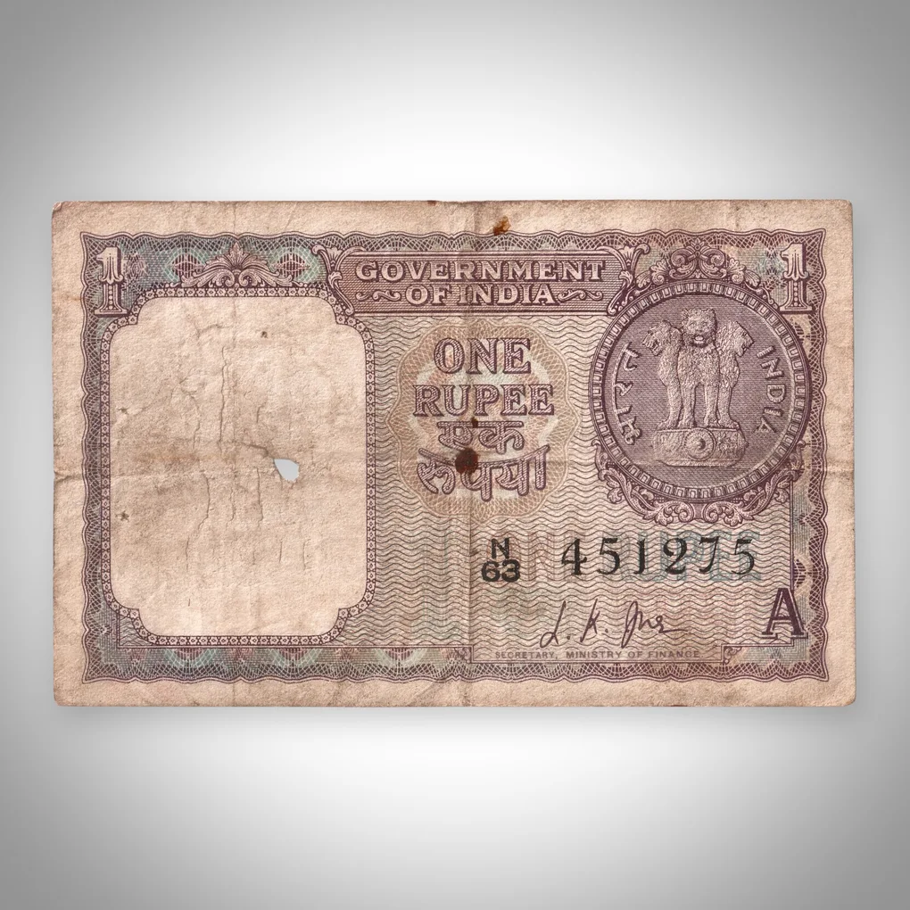 Rare 1 Rupee 1963 L K Jha Signature Government of India Republic India One Rupee Note # A541