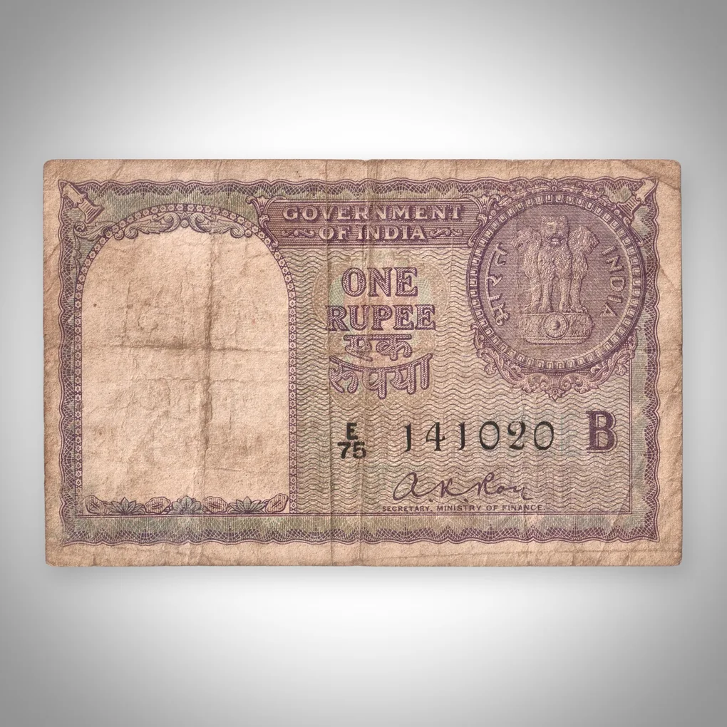Rare 1 Rupee 1957 A K Roy Signature Government of India Republic India Issue Note # A542