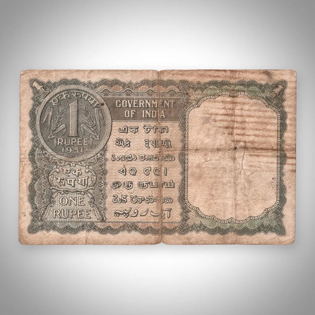 Rare Green Color 1 Rupee 1951 Government of India KG Ambegaonkar Signature Republic India Note # A544