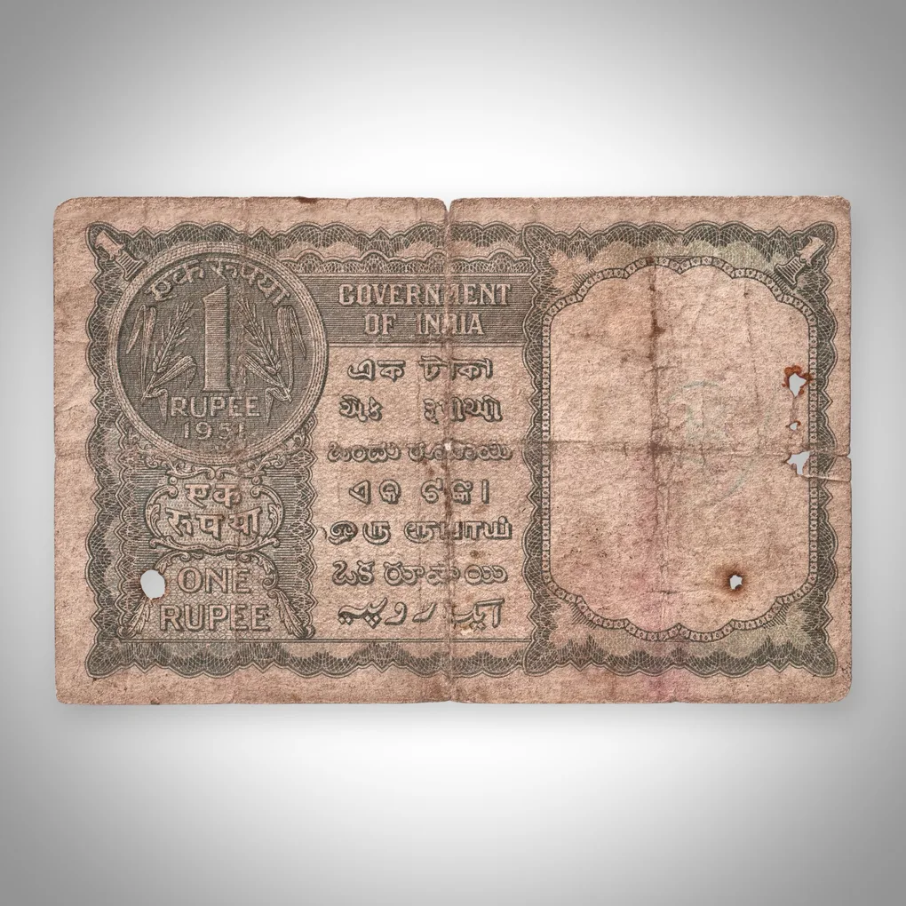 Rare Green Color 1 Rupee 1951 Government of India KG Ambegaonkar Signature Republic India Note # A545