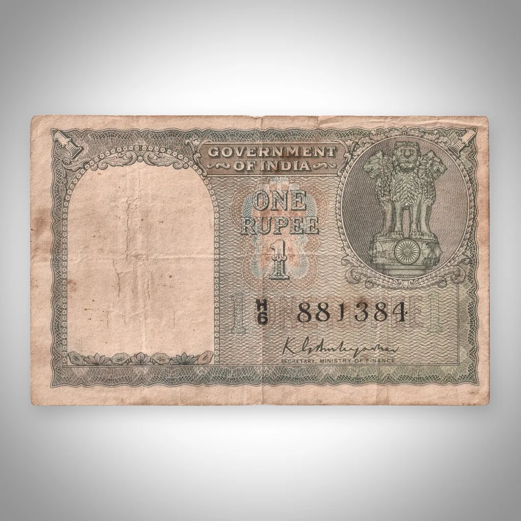 Rare 1 Rupee Note Ashoka Pillar Issue KG Ambegaonkar Signature Government of India Republic India Note # A546