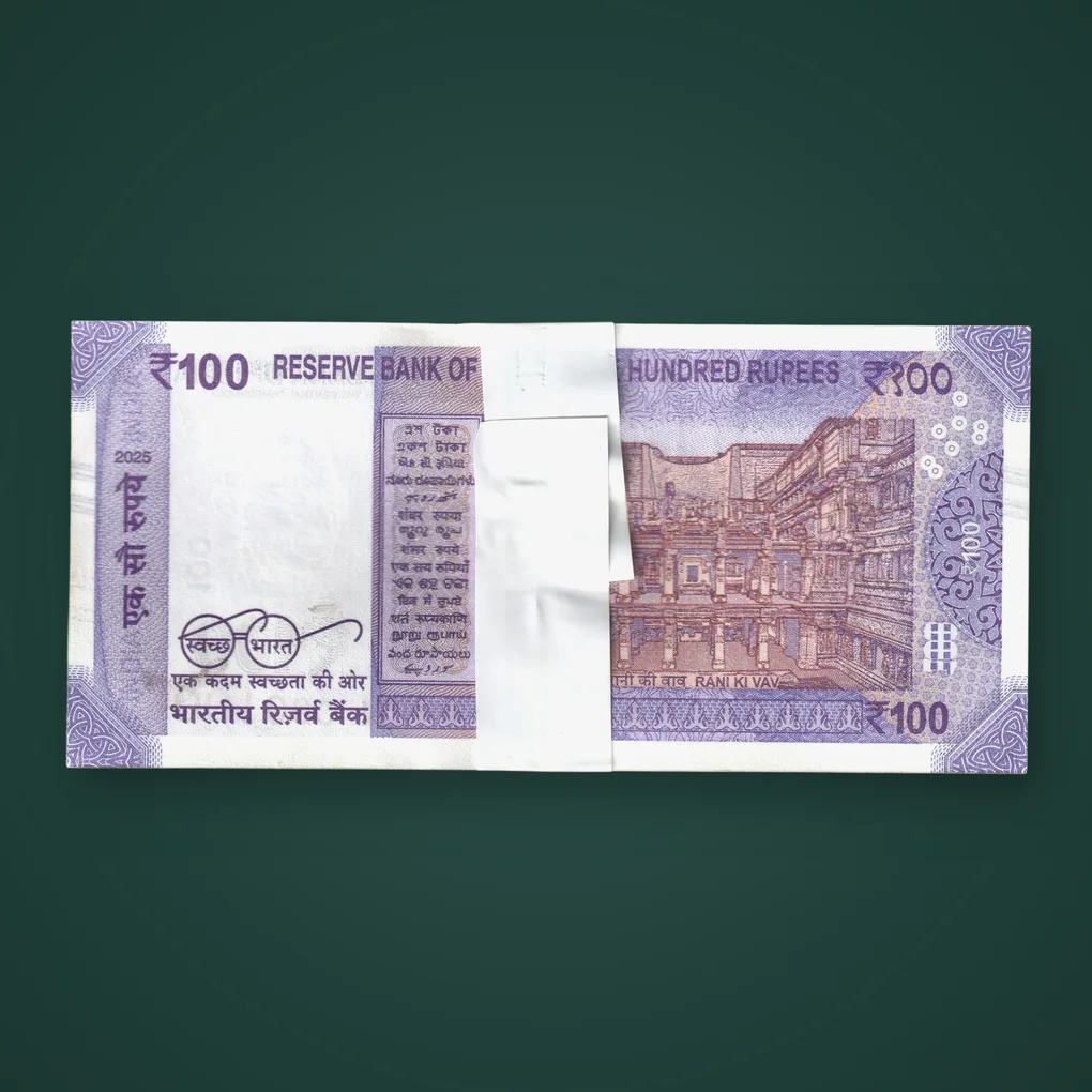 Extremely Rare 100 Rupees Serial Bundle 4FN 000001-000100 Year 2025 Signed by Sanjay Malhotra Republic of India Bank Note Gaddi Packet # A551