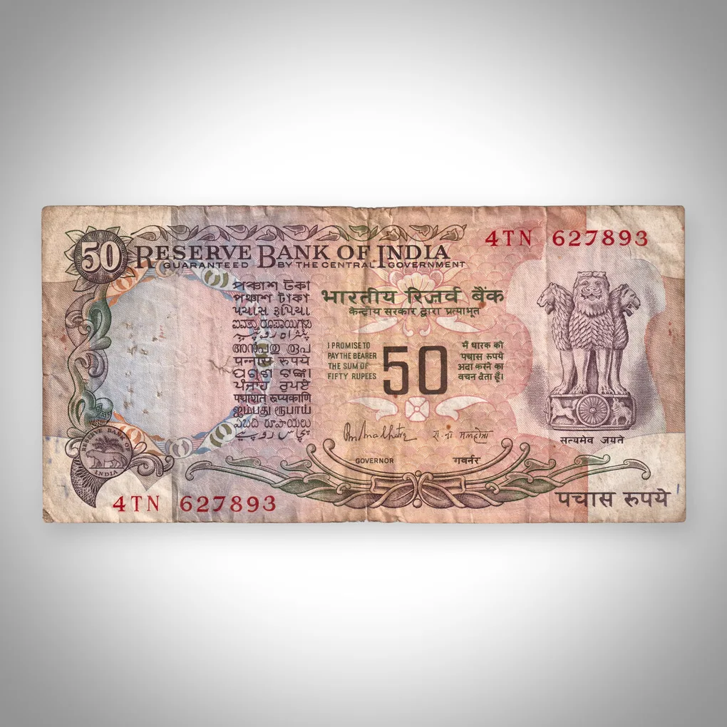 Rare 50 Rupees R N Malhotra Signature Parliament House Republic India Reserve Bank of India Note # A560