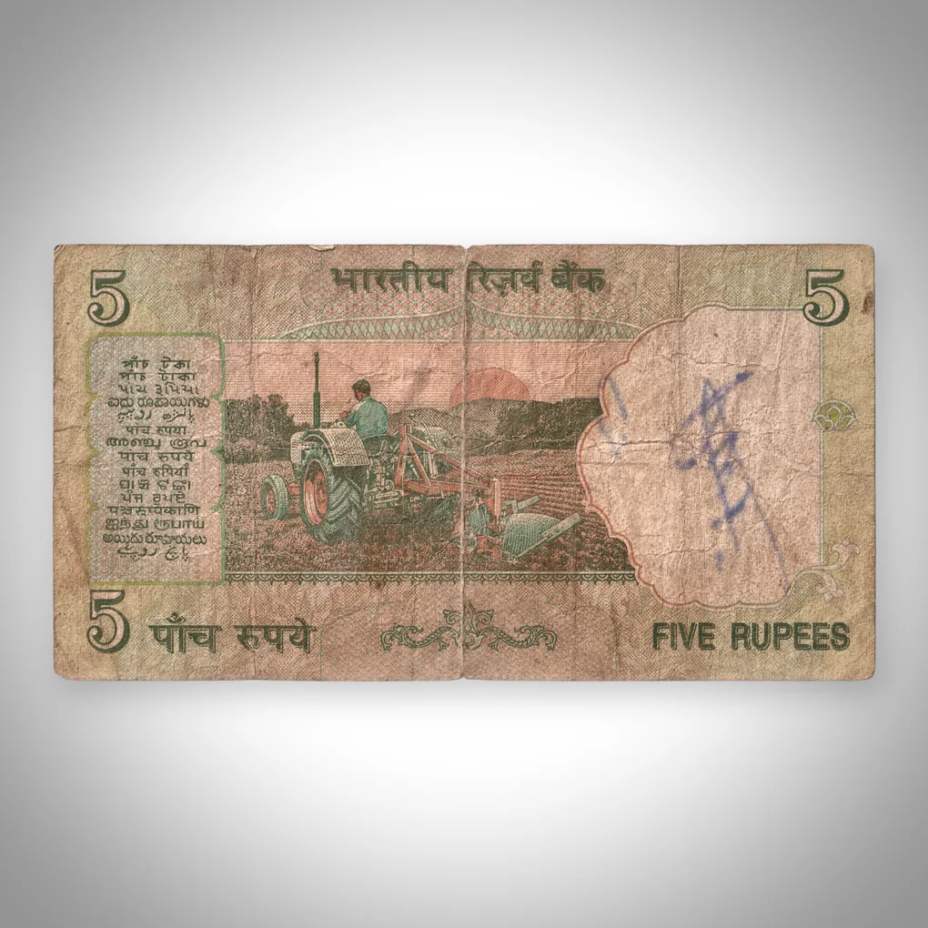 Famous Tractor Issue 5 Rupees Mahatma Gandhi Series Bimal Jalan Signature Republic India Note # A561