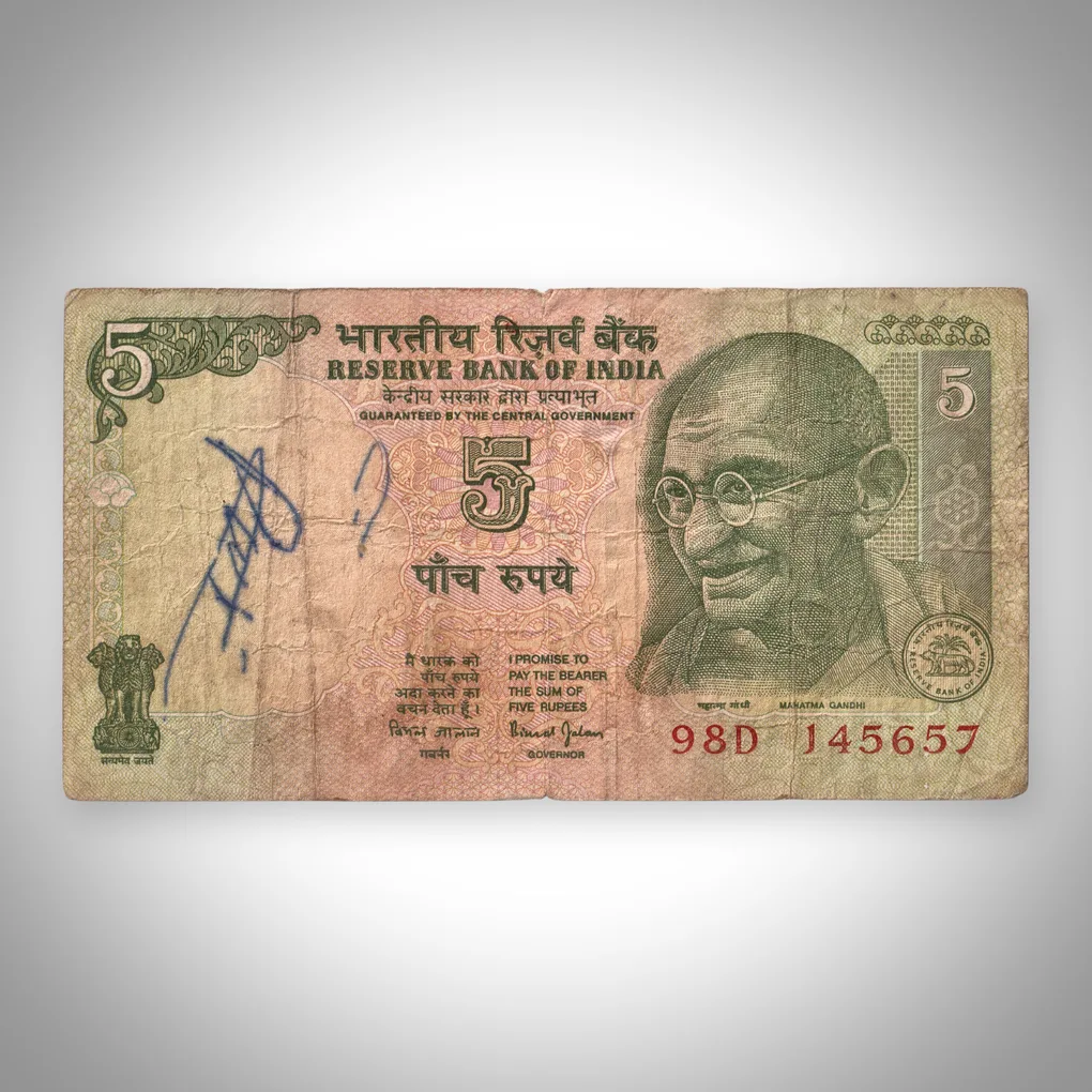 Famous Tractor Issue 5 Rupees Mahatma Gandhi Series Bimal Jalan Signature Republic India Note # A561