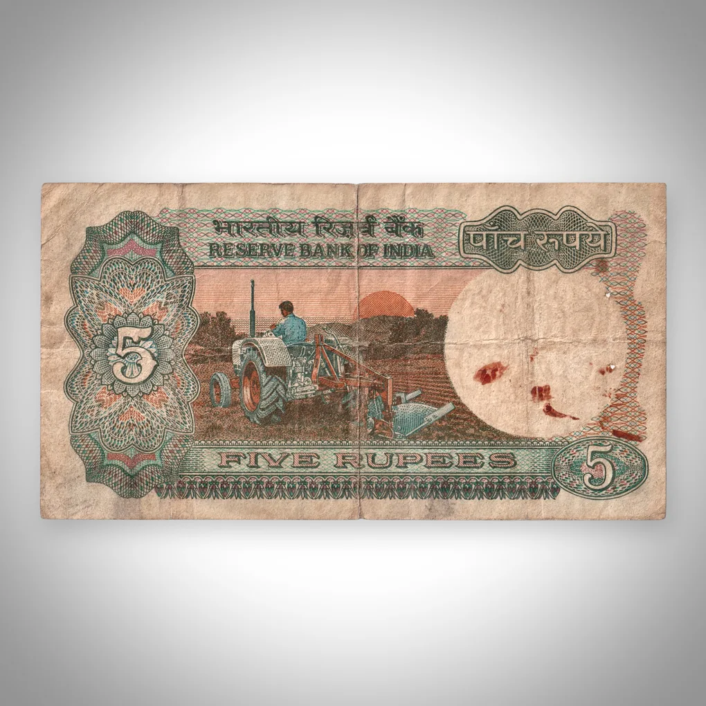 Famous Tractor Issue Rare 5 Rupees R N Malhotra Signature Reserve Bank of India Republic India Note # A562