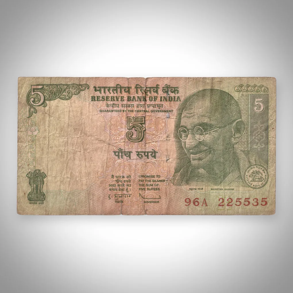 Famous Tractor Issue 5 Rupees 2010 Signed D Subbarao Mahatma Gandhi Series Tractor Reverse Republic India Note # A563