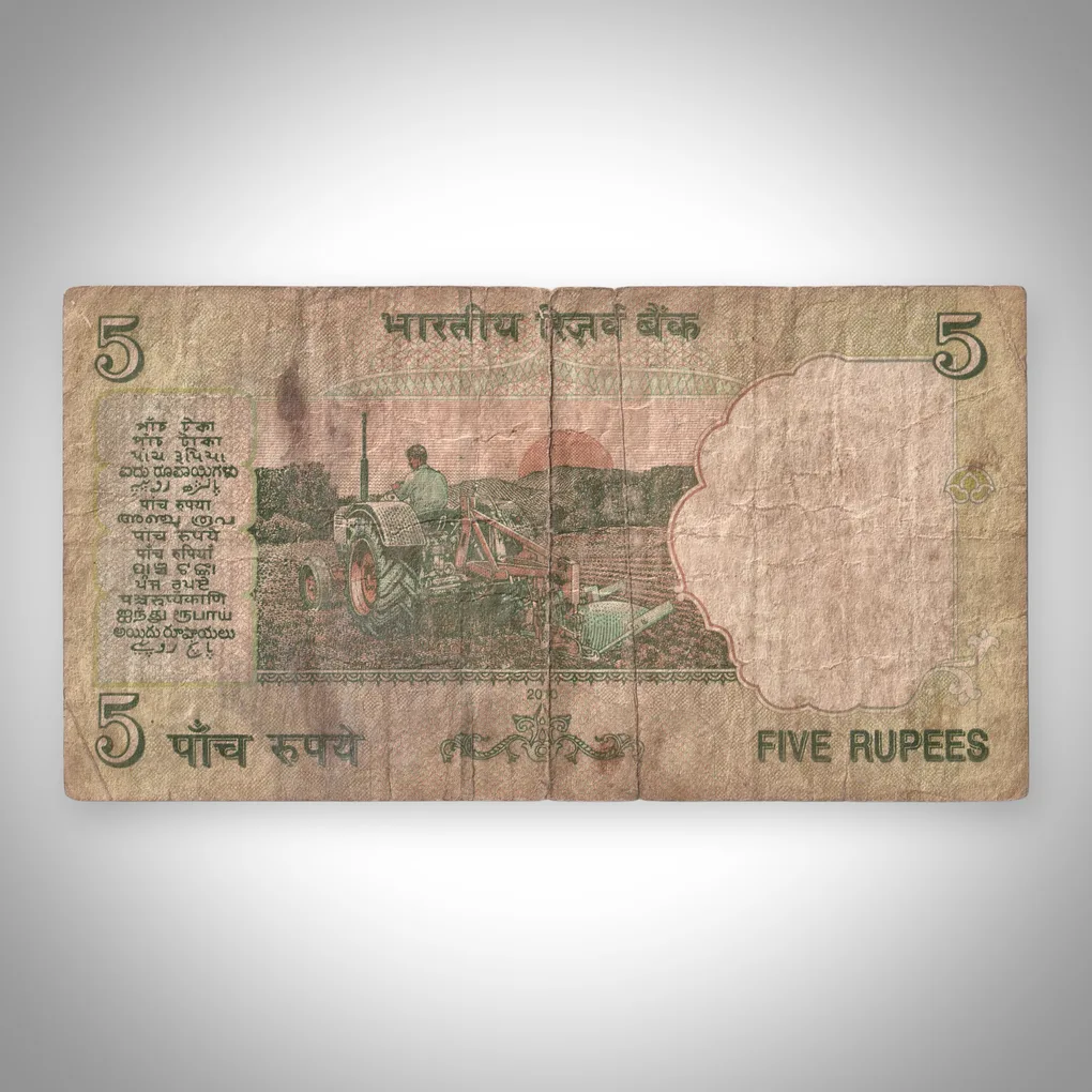 Famous Tractor Issue 5 Rupees 2010 Signed D Subbarao Mahatma Gandhi Series Tractor Reverse Republic India Note # A563