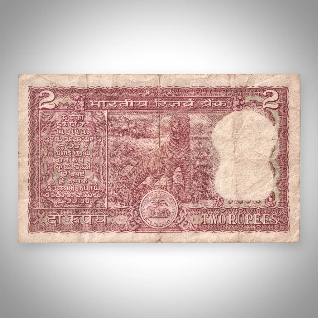 Rare 2 Rupees R N Malhotra Tiger Series Reserve Bank of India Republic India Note # A564