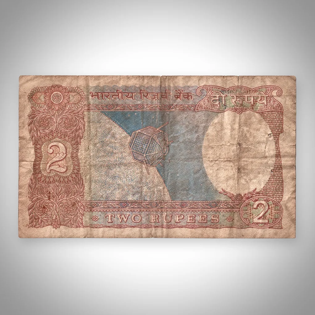 Rare 2 Rupee Sign by RN Malhotra Aryabhata Satellite Issue Reserve Bank of India Republic India Note # A568