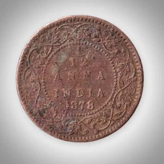 Rare 1/12 Anna 1878 Queen Victoria Empress Calcutta Mint British India Coin # A588