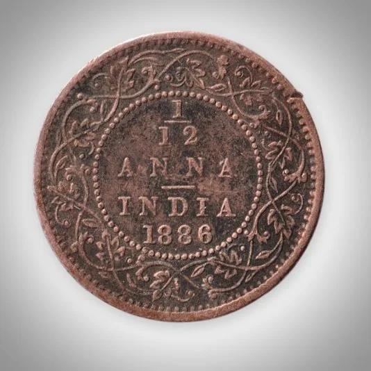 Rare 1/12 Anna 1886 Queen Victoria Empress Bombay Mint British India Coin # A589