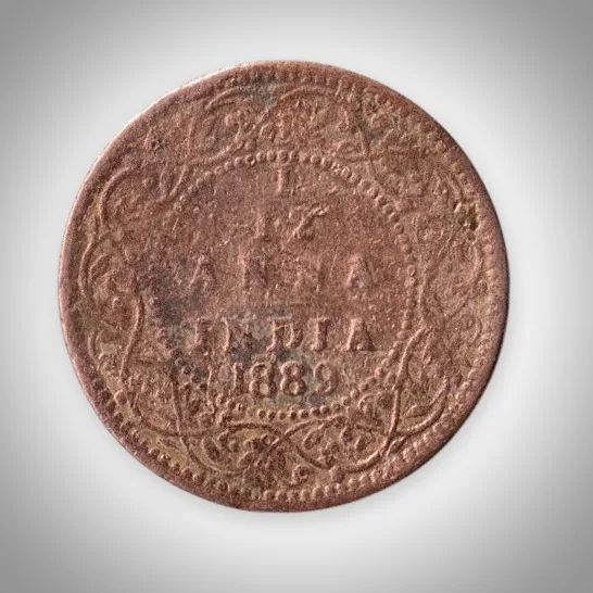 Rare 1/12 Anna 1889 Queen Victoria Empress Bombay Mint British India Copper Coin # A590