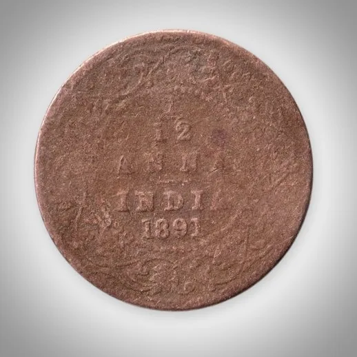 Rare 1/12 Anna 1891 Queen Victoria Empress Calcutta Mint British India Coin # A591