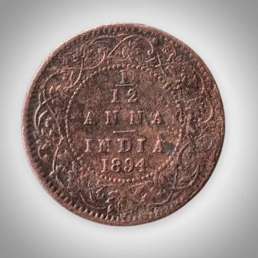 Rare 1/12 Anna 1894 Queen Victoria Empress Calcutta Mint British India Coin # A593