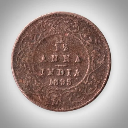 Rare 1/12 Anna 1895 Queen Victoria Empress Calcutta Mint British India Coin # A594