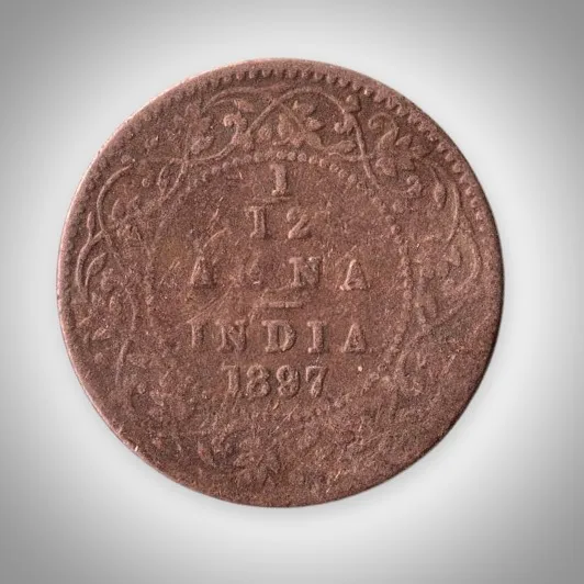 Rare 1/12 Anna 1897 Queen Victoria Empress Calcutta Mint British India Coin # A595