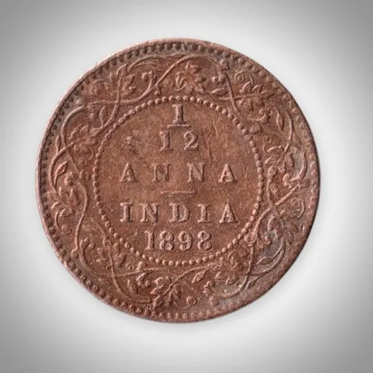 Rare 1/12 Anna 1898 Queen Victoria Empress Calcutta Mint British India Coin # A596