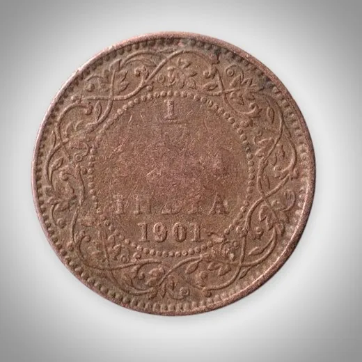 Rare 1/12 Anna 1901 Queen Victoria Empress British India Copper Coin # A598