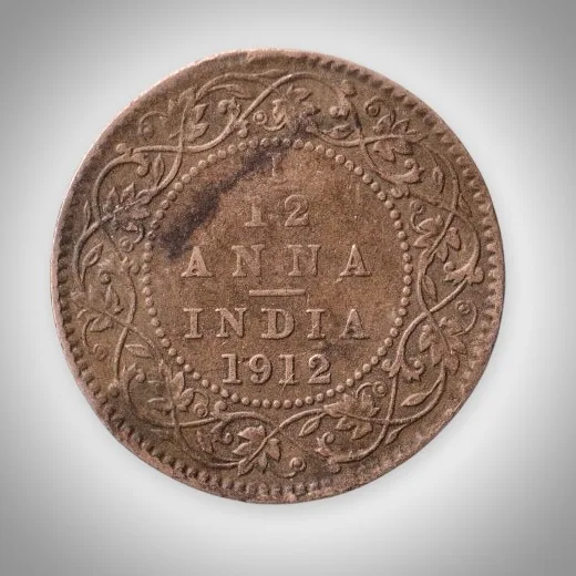 Rare 1/12 Anna 1912 King George V Calcutta Mint British India Coin # A600